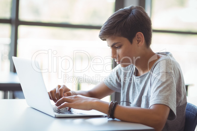 Schoolboy using laptop in classroom