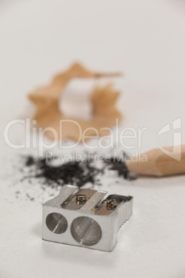 Close-up of sharpener and pencil