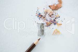 Colored shavings with brown color pencil
