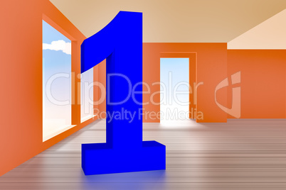 Empty room with number ONE, 3D illustration