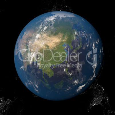 Asia seen from space 3d illustration