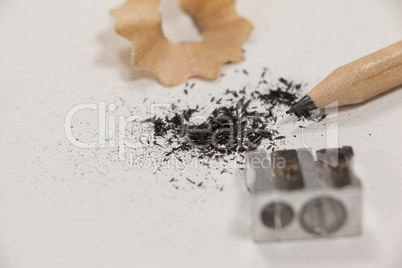 Close-up of sharpener and pencil