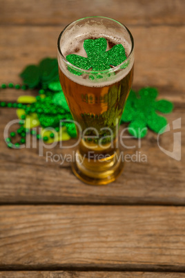 Glass of beer and shamrock for St Patricks Day