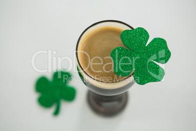 St Patricks Day glass of beer with shamrock