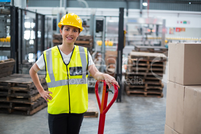 Portrait of female worker standing with hand on hip