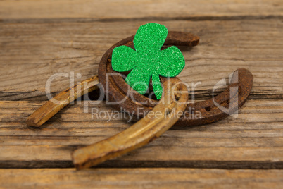 St Patricks Day shamrock with two horseshoes