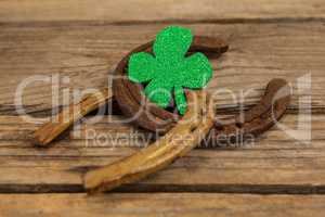 St Patricks Day shamrock with two horseshoes