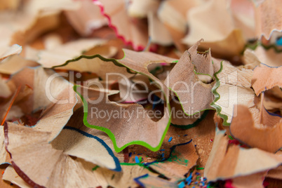 Shavings of various colored pencil