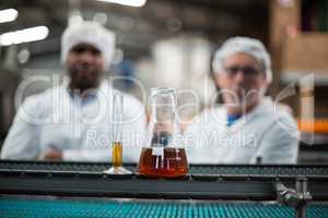 Samples of drinks on production line