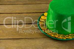 St Patricks Day leprechaun hat with gold chocolate gold coins