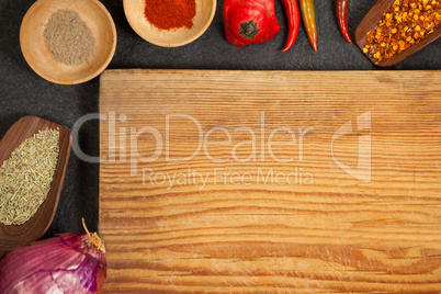 Wooden tray with ingredients