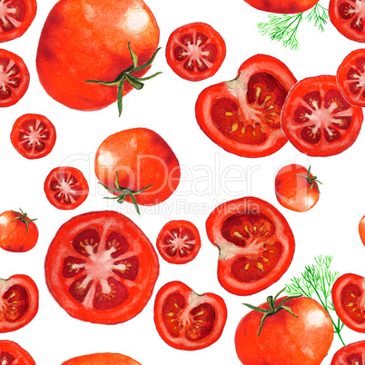 Watercolor seamless pattern with tomatoes.