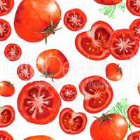 Watercolor seamless pattern with tomatoes.