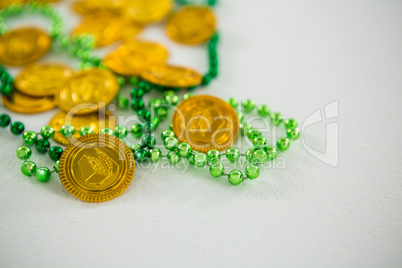 St Patricks Day gold chocolate coin and beads