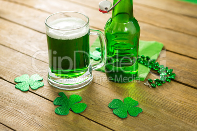 St Patricks Day green beer with shamrock and decoration