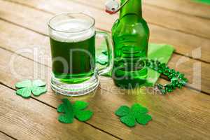 St Patricks Day green beer with shamrock and decoration