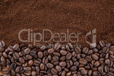 Coffee beans with roasted coffee powder