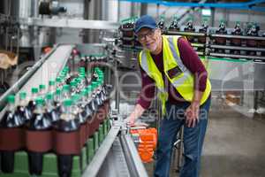 Portrait of factory worker inspecting production line