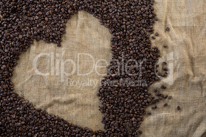 Coffee beans forming heart shape