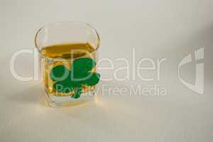 St Patricks Day glass of whisky with shamrock