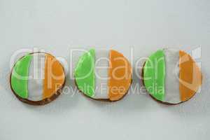St. Patricks Day three cookies with irish flag toppings