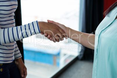 Women shaking hands each other in office