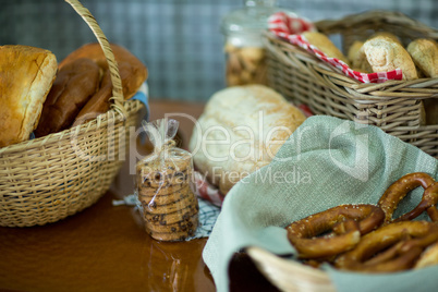 Various bread and cookies on counter