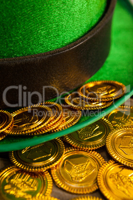 St Patricks Day leprechaun hat with gold chocolate coins