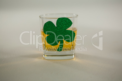 St Patricks Day glass of whisky with shamrock