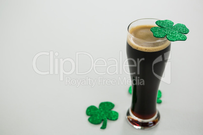 St Patricks Day glass of beer with shamrock