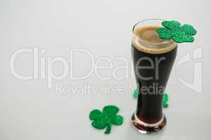 St Patricks Day glass of beer with shamrock
