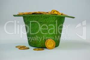 St. Patricks Day leprechaun hat filled with chocolate gold coins