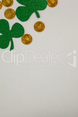 St Patricks Day shamrocks and gold chocolate coins