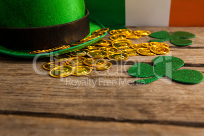 St Patricks Day leprechaun hat with shamrock and gold chocolate coin