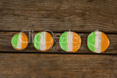 St. Patricks Day four cookies with irish flag toppings