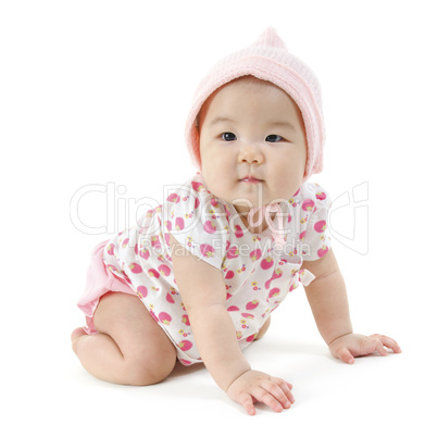 Portrait of Asian baby girl crawling