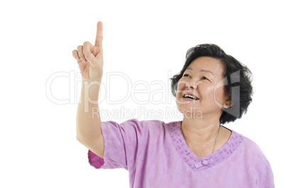 Senior adult woman hand pointing