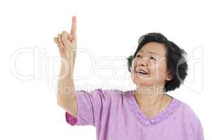 Senior adult woman hand pointing