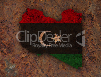 Karte und Fahne von Libyen auf rostigem Metall