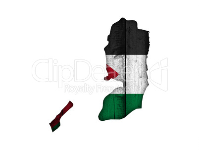 Karte und Fahne von Palästina auf verwittertem Holz