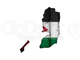 Karte und Fahne von Palästina auf verwittertem Holz