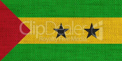 Fahne von Sao Tome und Principe auf altem Leinen