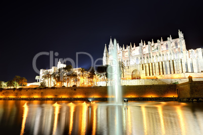 The fountain near Cathedral of Santa Maria of Palma in Palma de