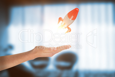 Composite image of cropped image of woman hand 3D