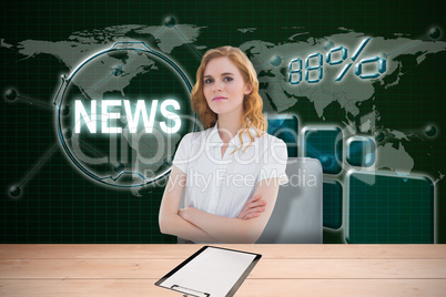 Composite image of portrait of an elegant businesswoman in office 3D