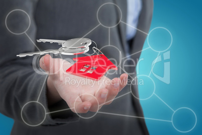 Composite image of businesswoman gesturing against white background 3D