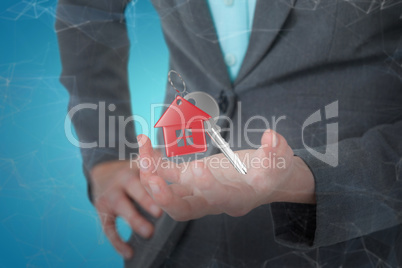 Composite image of businesswoman gesturing against white background 3D