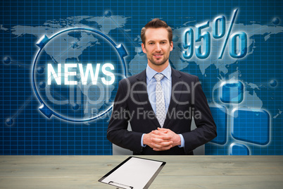 Composite image of warehouse manager standing hands together 3D