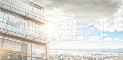 Composite image of low angle view of facade of office building