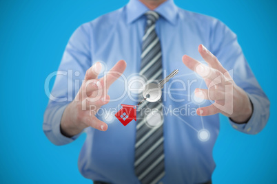 Composite image of businessman gesturing against white background 3D